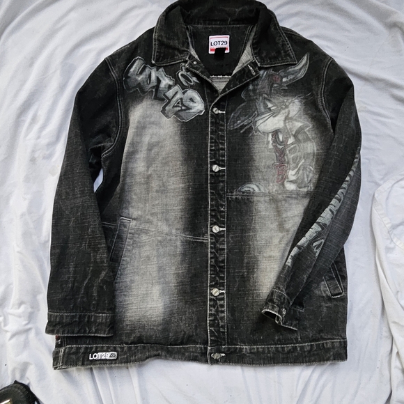 Lot 29 Original Airbrush Sylvester Bugs Black Denim Jacket Mens 2XL Rare Looney